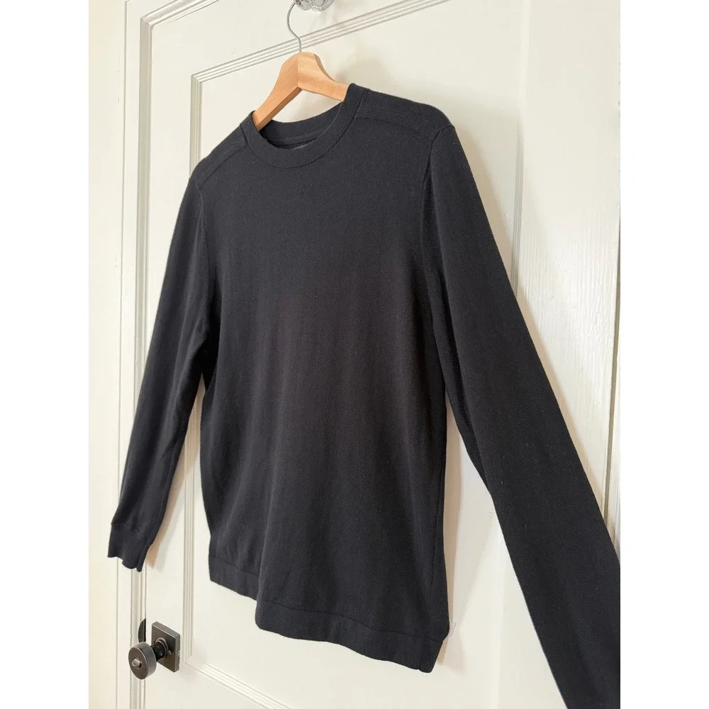 Nordstrom Tech-Smart Mens Black Cotton Merino Wool Blend Crewneck Sweater S Slim